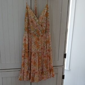 Versona Floral Peach-Orange Tiered Midi Dress